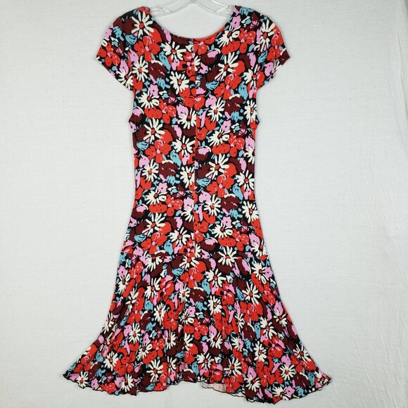 Free People Key to Your Heart Floral Mini Dress Ribbed Stretchy Bohemian size L - Picture 7 of 13